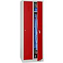 Kledinglocker met 2 compartimenten - stalen - B 600 x H 1800 mm - sokkel - cilinderslot - lichtgrijs en vuurrood