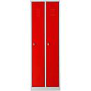 Kledinglocker met 2 compartimenten - stalen - B 600 x H 1800 mm - sokkel - draaislot - lichtgrijs en vuurrood