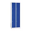 Kledinglocker, twee rijen, 2 x 2 compartimenten, cilinderslot, lichtgrijs/gentiaanblauw