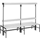 Kleedkamerbank, rvs buis/aluminium, dubbel met garderobedeel, L 2000 mm, antraciet