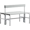 Kleedkamerbank, stalen buis/aluminium, dubbel met rugleuning, 1015 mm lang, blank aluminium