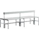 Kleedkamerbank, stalen buis/aluminium, dubbel met rugleuning, 1500 mm lang, blank aluminium