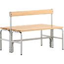 Kleedkamerbank, stalen buizen/hout, dubbel, met rugleuning, L 1015 mm, lichtgrijs