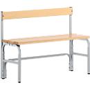 Kleedkamerbank, stalen buizen/hout, enkel, met rugleuning, L 1015 mm, blank aluminium