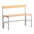 Kleedkamerbank, stalen buizen/hout, enkel, met rugleuning, L 1015 mm, lichtgrijs