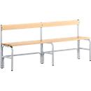 Kleedkamerbank, stalen buizen/hout, enkel, met rugleuning, L 1500 mm, blank aluminium