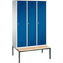 kleerkast Evolo S 3000, bankje onderin, 3 compartimenten, staal, cilinderslot, lichtgrijs/enziumblauw, 3 vakken, cilinderslot