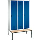 kleerkast Evolo S 3000, bankje onderin, 3 compartimenten, staal, veiligheidsslot, lichtgrijs/enziumblauw, draaibaar slot, lichtgrijs/enziumblauw