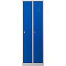 Kleiderspind, 2 Türen, B 600 x H 1800 mm, Drehriegelverschluss, lichtgrau/enzianblau