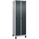 Kleiderspind C+P Evolo Plus, 2 Abteile, 300 mm breit, mit Füßen, Sicherheits-Drehriegel, B 600 x T 500 x H 1950 mm, weißaluminium/anthrazitgrau