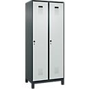 Kleiderspind C+P Evolo Plus, 2 Abteile, 400 mm Abteilbreite, mit Füßen, Anschlag rechts, B 800 x T 500 x H 1950 mm, Drehriegel, anthrazitgrau/lichtgrau