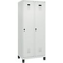 Kleiderspind C+P Evolo Plus, 2 Abteile, 400 mm Abteilbreite, mit Füßen, Anschlag rechts, B 800 x T 500 x H 1950 mm, Drehriegel, lichtgrau/lichtgrau