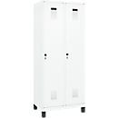 Kleiderspind C+P Evolo Plus, 2 Abteile, 400 mm Abteilbreite, mit Füßen, Anschlag rechts, B 800 x T 500 x H 1950 mm, Drehriegel, verkehrsweiß/verkehrsweiß