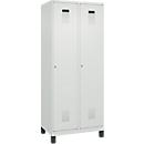 Kleiderspind C+P Evolo Plus, 2 Abteile, 400 mm Abteilbreite, mit Füßen, Anschlag rechts, B 800 x T 500 x H 1950 mm, Zylinder, lichtgrau/lichtgrau