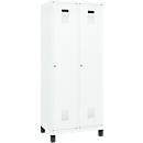 Kleiderspind C+P Evolo Plus, 2 Abteile, 400 mm Abteilbreite, mit Füßen, Anschlag rechts, B 800 x T 500 x H 1950 mm, Zylinder, verkehrsweiß/verkehrsweiß