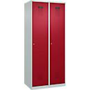 Kleiderspind C+P Evolo Plus, 2 Abteile, 400 mm breit, Zylinderschloss, Soft-Anschlag, B 800 x T 500 x H 1850 mm, lichtgrau/rubinrot