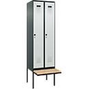 Kleiderspind C+P Evolo Plus, 2 Abteile à 300 mm Breite, schwebende Sitzbank, B 600 x T 815 x H 2120 mm, Drehriegel, anthrazitgrau/lichtgrau
