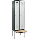 Kleiderspind C+P Evolo Plus, 2 Abteile à 300 mm Breite, schwebende Sitzbank, B 600 x T 815 x H 2120 mm, Zylinder, anthrazitgrau/lichtgrau