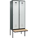 Kleiderspind C+P Evolo Plus, 2 Abteile à 400 mm Breite, schwebende Sitzbank, B 800 x T 815 x H 2120 mm, Zylinder, anthrazitgrau/lichtgrau