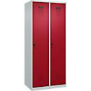 Kleiderspind C+P Evolo Plus, 2 Abteile, Anschlag rechts, Sicherheits-Drehriegel, B 800 x T 500 x H 1850 mm, lichtgrau/rubinrot