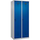 Kleiderspind C+P Evolo Plus, 2 Abteile, Anschlag rechts, Sicherheits-Drehriegel, B 800 x T 500 x H 1850 mm, weißaluminium/enzianblau
