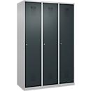 Kleiderspind C+P Evolo Plus, 3 Abteile, 400 mm breit, Zylinderschloss, Soft-Anschlag, B 1.200 x T 500 x H 1.850 m, weißaluminium/anthrazitgrau