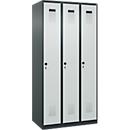 Kleiderspind C+P Evolo Plus, 3 Abteile, Anschlag rechts, Sicherheits-Drehriegel, B 900 x T 500 x H 1850 mm, anthrazitgrau/lichtgrau