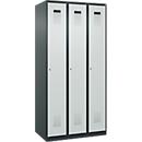 Kleiderspind C+P Evolo Plus, 3 Abteile, Anschlag rechts, Zylinderschloss, B 900 x T 500 x H 1850 mm, anthrazitgrau/lichtgrau