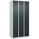Kleiderspind C+P Evolo Plus, 3 Abteile, Anschlag rechts, Zylinderschloss, B 900 x T 500 x H 1850 mm, lichtgrau/anthrazitgrau