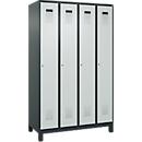 Kleiderspind C+P Evolo Plus, 4 Abteile, 300 mm Abteilbreite, mit Füßen, Anschlag rechts, Zylinder, B 1200 x T 500 x H 1950 mm, anthrazitgrau/lichtgrau