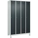 Kleiderspind C+P Evolo Plus, 4 Abteile, 300 mm Abteilbreite, mit Füßen, Anschlag rechts, Zylinder, B 1200 x T 500 x H 1950 mm, lichtgrau/anthrazitgrau