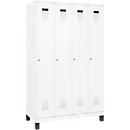 Kleiderspind C+P Evolo Plus, 4 Abteile, 300 mm Abteilbreite, mit Füßen, Anschlag rechts, Zylinder, B 1200 x T 500 x H 1950 mm, verkehrsweiß/verkehrsweiß