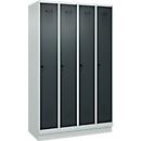 Kleiderspind C+P Evolo Plus, 4 Abteile, 300 mm Abteilbreite, mit Sockel, Anschlag rechts, B 1200 x T 500 x H 1950 mm, Drehriegel, lichtgrau/anthrazitgrau