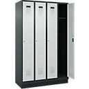 Kleiderspind C+P Evolo Plus, 4 Abteile, 300 mm Abteilbreite, mit Sockel, Anschlag rechts, B 1200 x T 500 x H 1950 mm, Zylinder, anthrazitgrau/lichtgrau