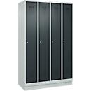 Kleiderspind C+P Evolo Plus, 4 Abteile, 300 mm Abteilbreite, mit Sockel, Anschlag rechts, B 1200 x T 500 x H 1950 mm, Zylinder, lichtgrau/anthrazitgrau