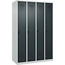 Kleiderspind C+P Evolo Plus, 4 Abteile, Anschlag rechts, Sicherheits-Drehriegel, B 1200 x T 500 x H 1850 mm, lichtgrau/anthrazitgrau