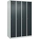 Kleiderspind C+P Evolo Plus, 4 Abteile, Anschlag rechts, Zylinderschloss, Soft-Anschlag, B 1200 x T 500 x H 1850 mm, lichtgrau/anthrazitgrau