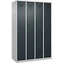 Kleiderspind C+P Evolo Plus, 4 Abteile, Anschlag rechts, Zylinderschloss, Soft-Anschlag, B 1200 x T 500 x H 1850 mm, weißaluminium/anthrazitgrau