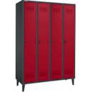 Kleiderspind mit Füßen, 4 Abteile, Drehverschluss, anthrazit/rot