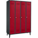 Kleiderspind mit Füßen, 4 Abteile, Zylinderschloss, anthrazit/rot