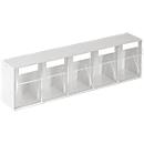 Kleinteilemagazin MultiStore, Reihengröße 5, B 600 x T 110 x H 164 mm, Volumen 5,3 l, stapelbar, Polystyrol, weiß/transp.