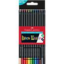 kleurpotloden Faber-Castell Black Edition, zwart hout, driehoekige vorm, kleurensamenstelling, 12 stuks doosje.