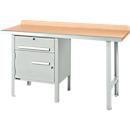 Kombiwerkbank Schäfer Shop Select PWi 150-2, Buche Multiplexplatte, mit Stahlkante, bis 750 kg, B 1500 x T 700 x H 840 mm, Lichtgrau