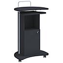 Komil standing desk, mobile, height-adjustable, 1 open & 1 lockable compartment with door, W 560 x D 410 x H 930-1110 mm, wood, black