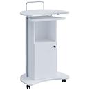 Komil standing desk, mobile, height-adjustable, 1 open & 1 lockable compartment with door, W 560 x D 410 x H 930-1110 mm, wood, white