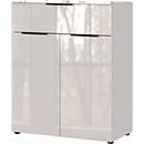 Kommode, mit 1 Schublade und 2 Türen, Glasfront- und auflage, B 830 x T 420 x H 1020 mm, Kaschmir