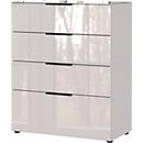 Kommode, mit 4 Schubladen, Glasfront- und auflage, B 830 x T 420 x H 1020 mm, Kaschmir