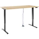 Komplettangebot Schäfer Shop Genius Schreibtisch AERO FLEX, 1-stufig elektrisch höhenverstellbar, Rechteck, T-Fuß, B 1600 mm, Ahorn-Dekor/schwarz + Kabelspirale