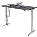 Komplettangebot Schreibtisch, elektrisch höhenverstellbar, T-Fuß, B 1600 x T 800 x H 605-1265 mm, graphit/silber + Kabelführung und Schreibunterlage