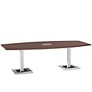 Konferenztisch, mit Tischanschlussfeld, bis 8 Personen, Boot, Standfuß, B 2400 x T 1200 x H 720-820 mm, Ahornbrazil/silber